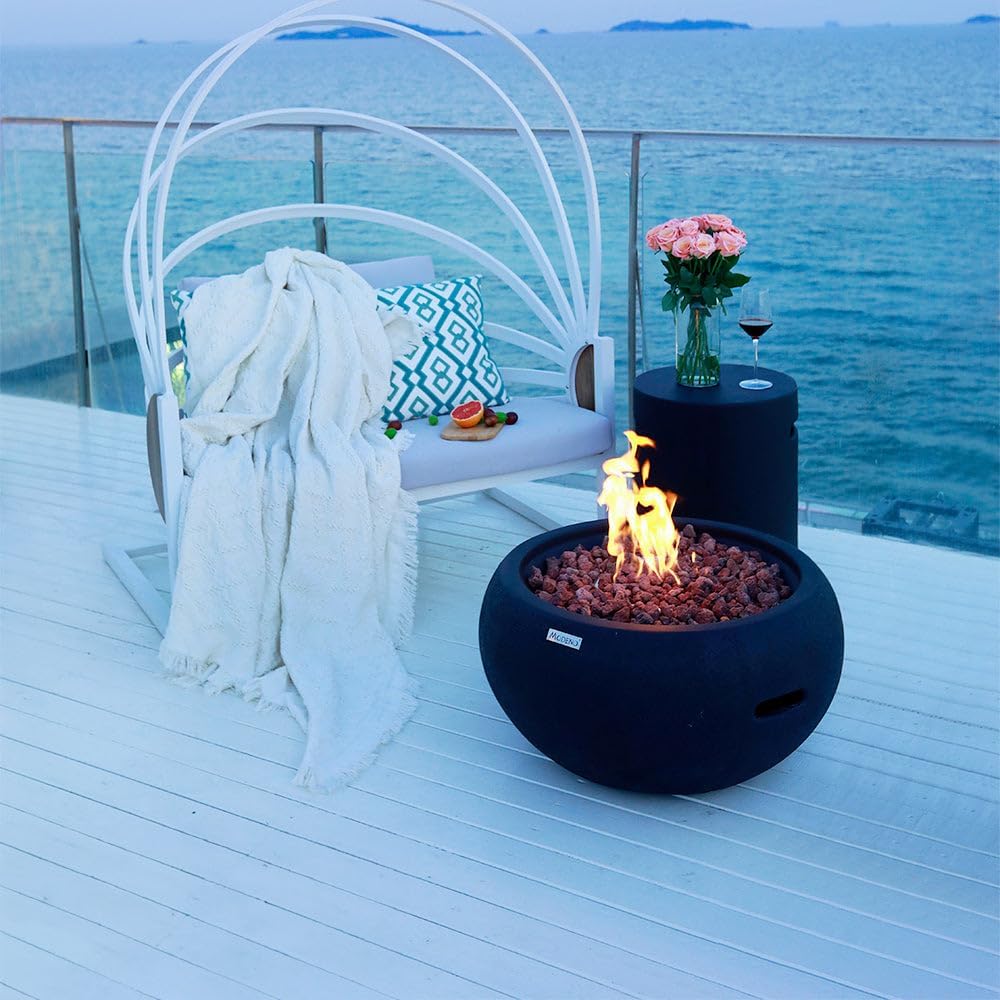 MODENO Outdoor Fire Pit Propane Garden Fire Bowl, 40,000 BTU CSA Certified Firepit，Auto-Ignition System Fireplace, Lava Rock&PVC Cover Included (27 x 27 x 14'', Black)