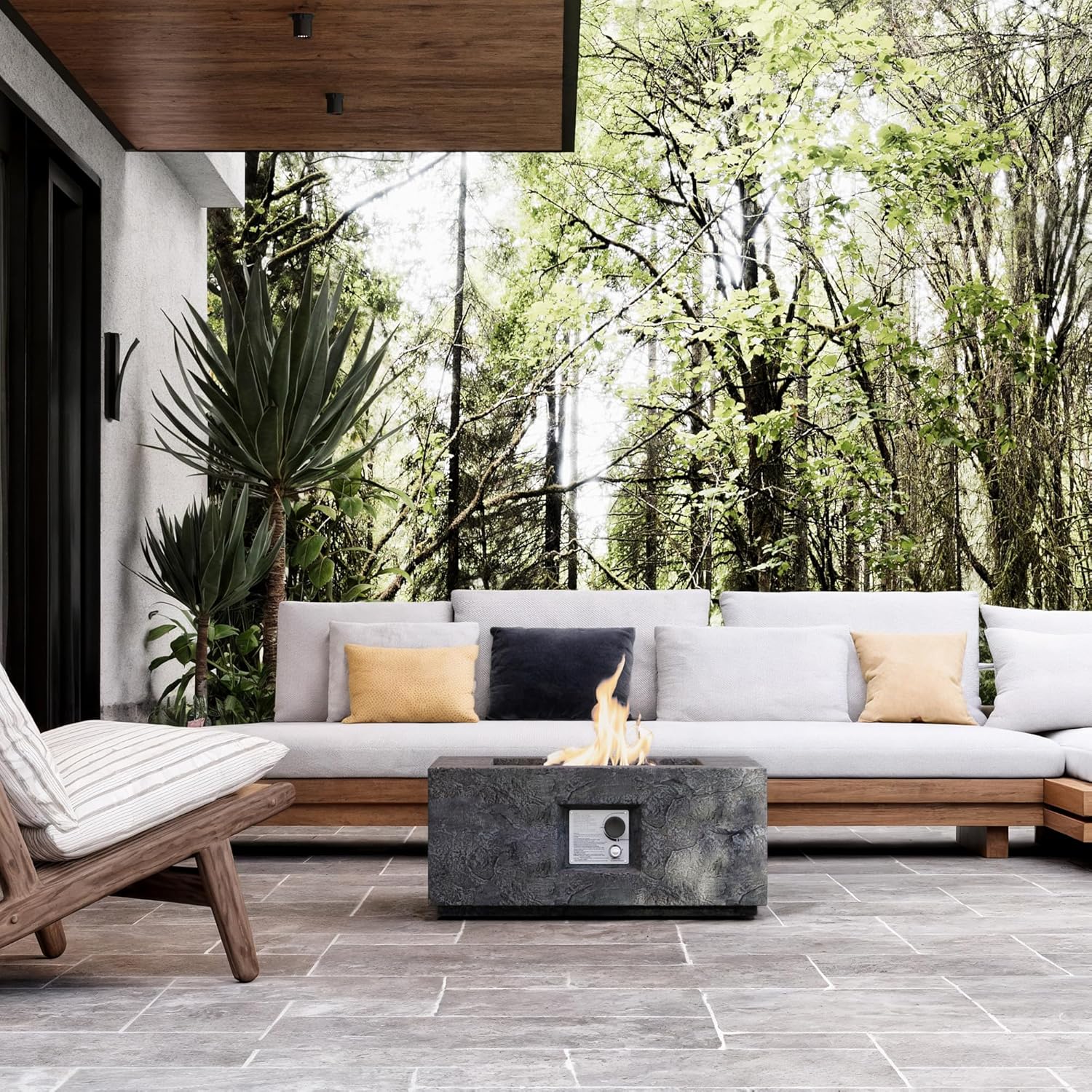 Propane Fire Pit Table, 28 in Square Outdoor Propane Gas Fire Pits, 40000 BTU Firepit for Outside Patio with Rain Cover, Lava Rocks for Backyard & Deck, Dark Grey