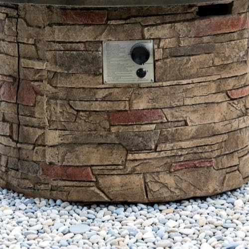 36'' Propane Gas Fire Pit Table, 50000 BTU Round Concrete Fire Pit for Outside Patio Deck Garden Backyard - Sandston