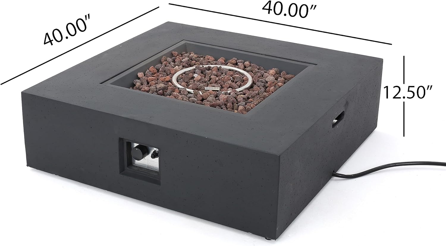 Penau 50,000 BTU Square Gas Fire Table, Modern Concrete Magnesium Oxide Look Outdoor Propane Fire Pit, Smooth Matte Finish, 40 x 40 x 12.5 Inchs, No Assembly Required, Lava Rock Compatible