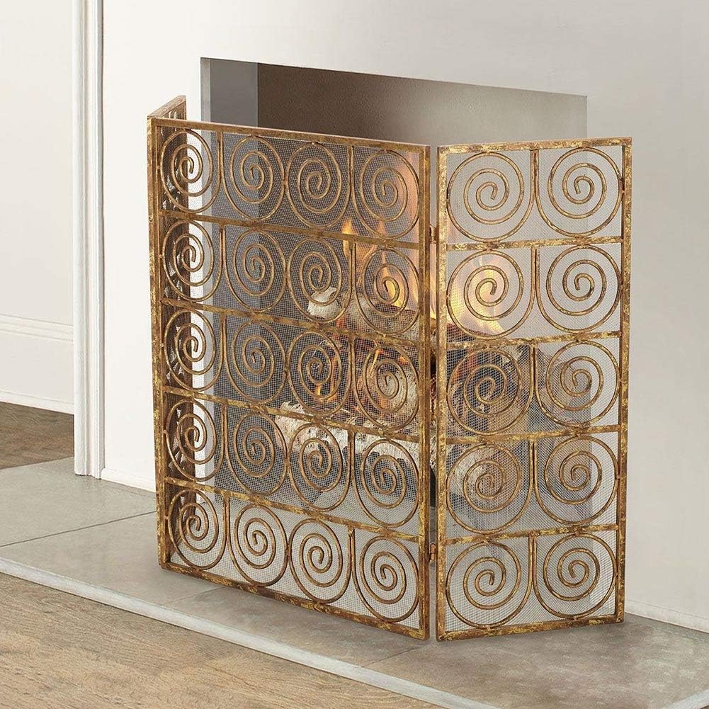 Fireplace Screen Guard, Three Panel Folding Fire Screen Guard, Heavy Duty Fireplace Spark Mesh Gate with Steel Fine Grid, Freestanding Design for Indoor & Outdoor