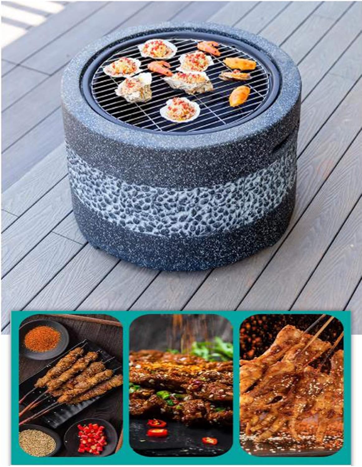 Fire Pits Outdoor Garden Wood-burning Fire Pit Barbecue Grill Kit, Backyard Patio Outdoor Imitation Stone Fireplace Bonfire Pit, 55.5cm/21.9