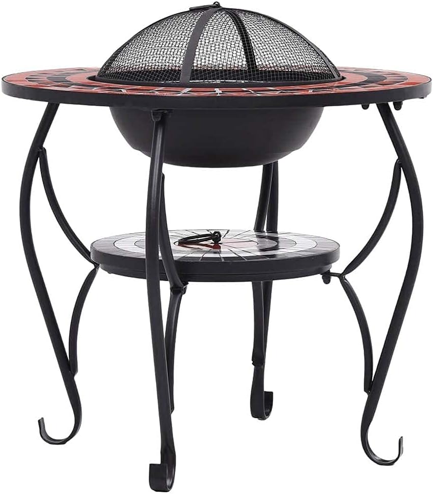 Fire Pit Table with BBQ Grill Shelf,4 in 7 Round Firepit for Barbecue,Heater,Ice Pit,Metal Brazier Coffee Table for Backyard,Camping,Picnic,Bonfire,Garden