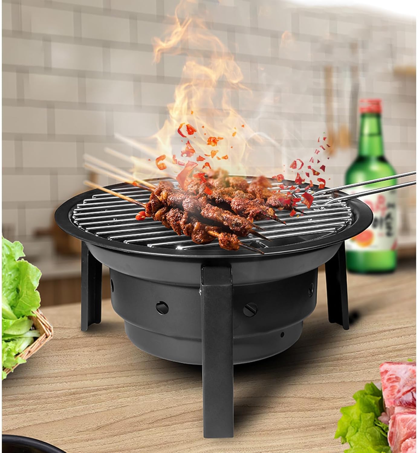 Collapsible Metal Fire Pit,Multiple Ventilation Holes to Help The Fire,Stable and Functional Barbecue for Garden,Patio and Terrace Fires,47 x 35 x 19cm