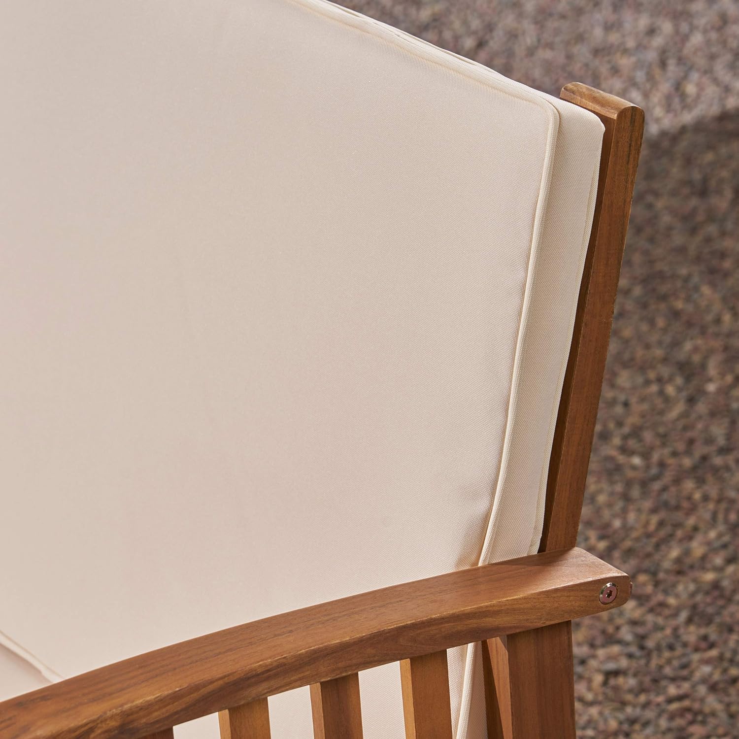 GDFStudio Outdoor 7 Piece Acacia Wood Chat Set with Fire Pit, Teak and Brown