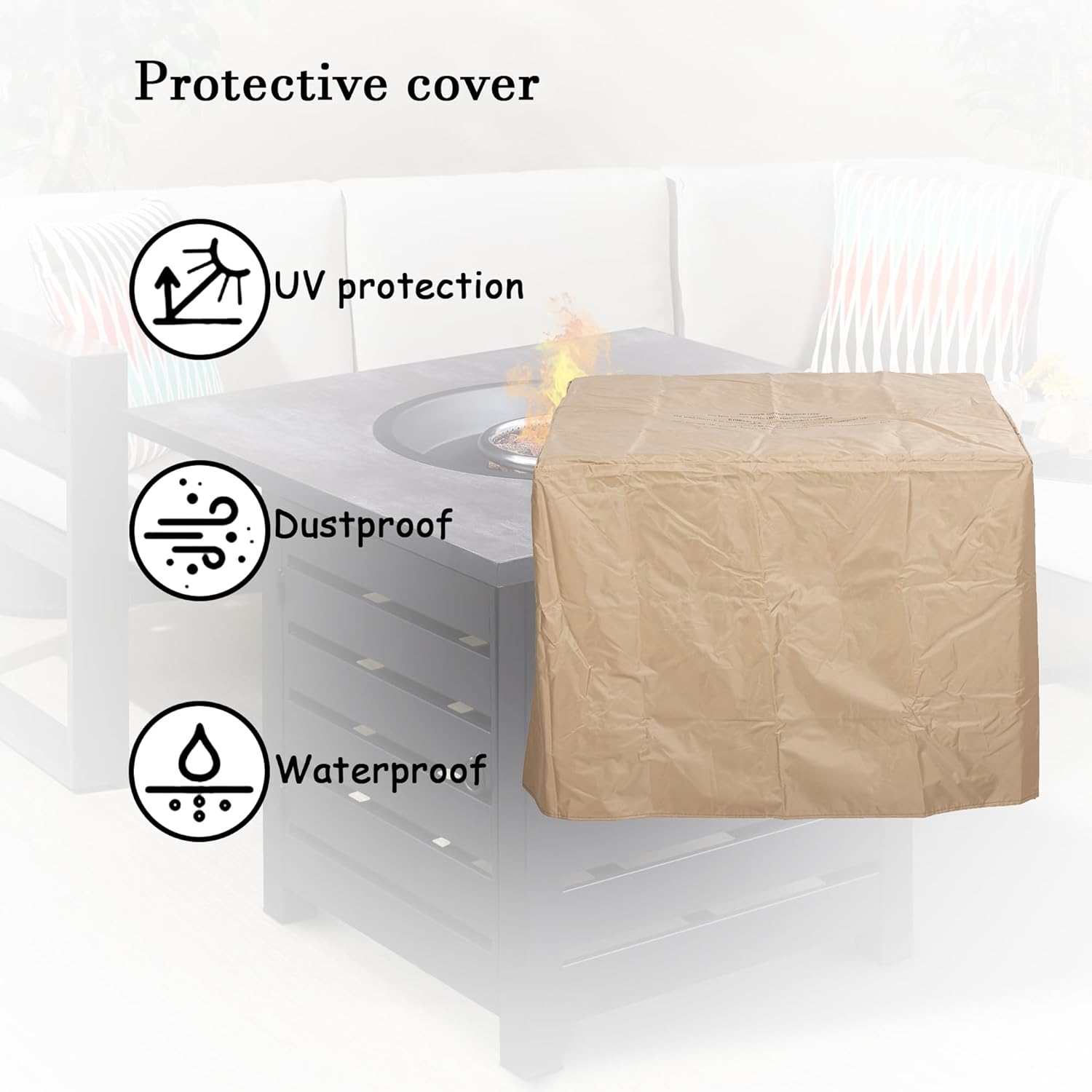 Clihome 32inches Fire Pit Table Auto-Ignition Propane Gas Firepit for Outside Patio Outdoor Fire Table with Waterproof Cover Firepits for Backyard Camping Outdoor Heating Bonfire Picnic (Grey)