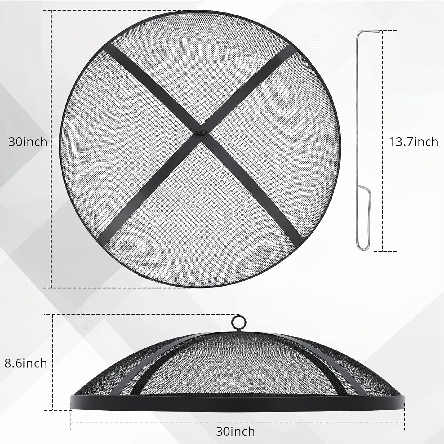 GarveeLife Fire Pit Spark Screen Cover for Campfires - Easy Lift Stainless Steel, Mesh Protector, Guide Rod Included, Outdoor Patio & Backyard Accessory, Black，30 * 30 * 8.6 in