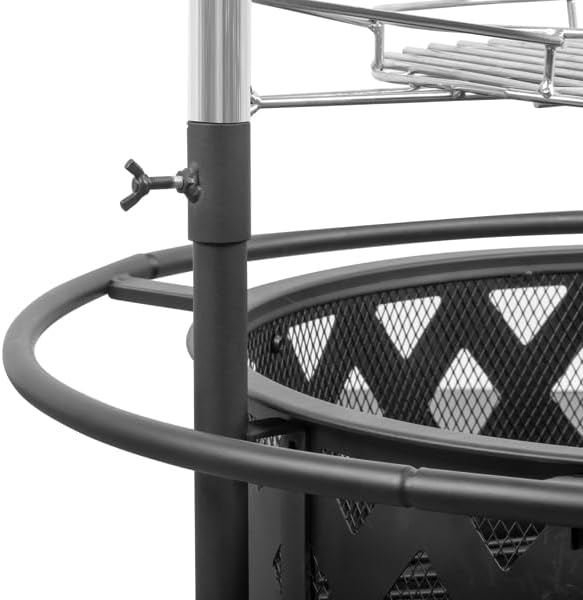 Patio Outdoor Metal Fire Pit Bowl with Grate, Wood Burning Firepit for Camping, Backyard, Heating, Fire Grill Cooking, BBQ Grilling (Diamond Wall 30 Inch Round with Grates)