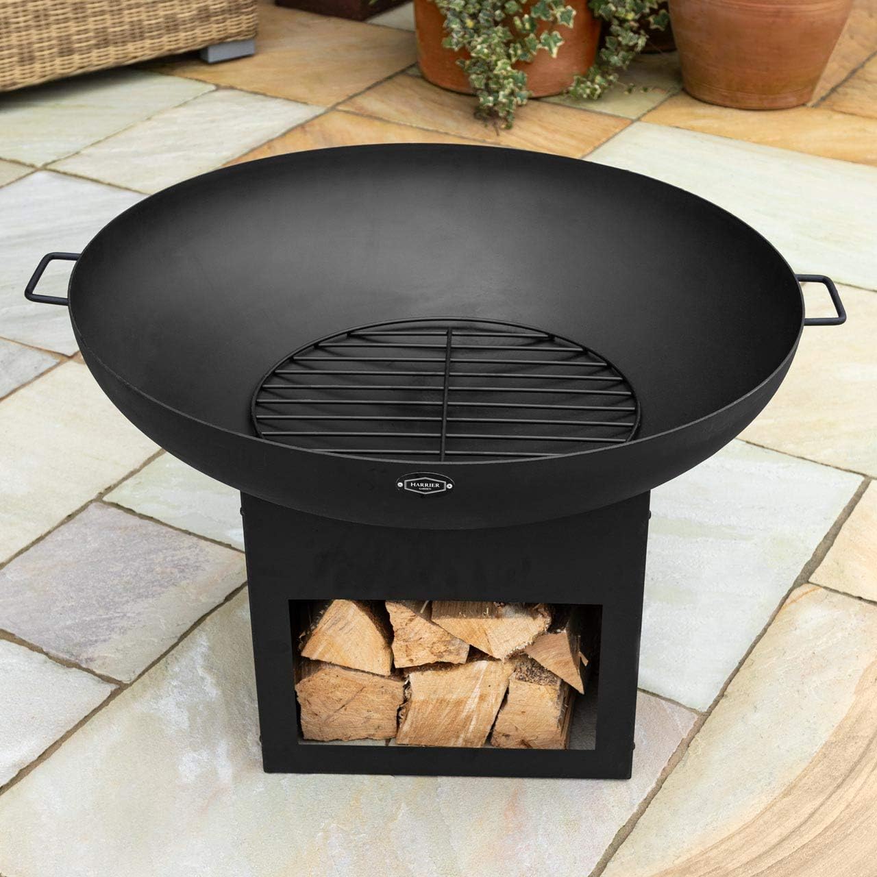 Harrier Outdoor Fire Pits - 5 Styles | Wood & Charcoal | Optional Grill Upgrade | Stylish Fire Bowls (22in)