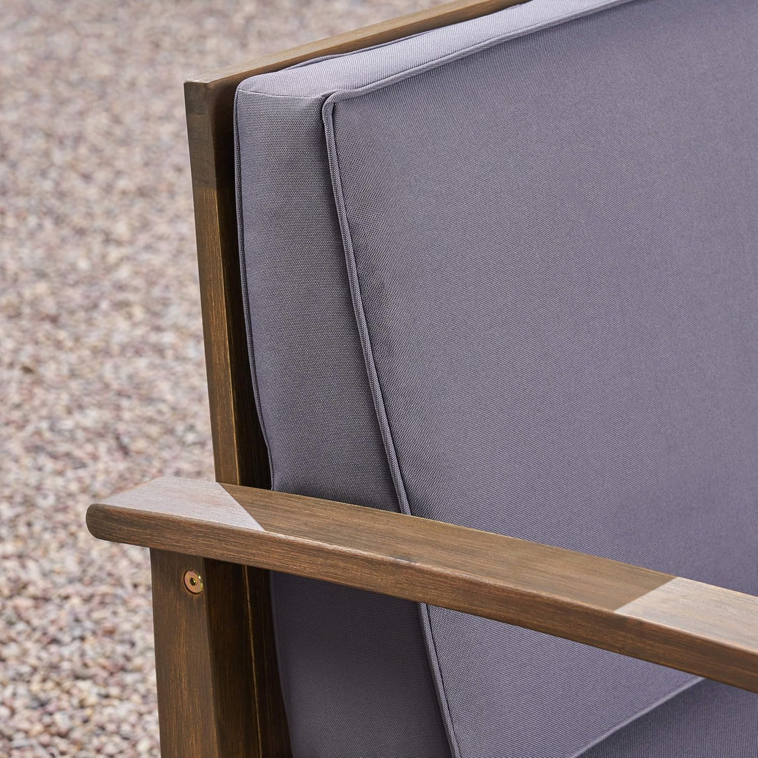 GDFStudio Outdoor 5 Piece Acacia Wood Club Chair and Fire Pit Set, Gray Finish & Gray