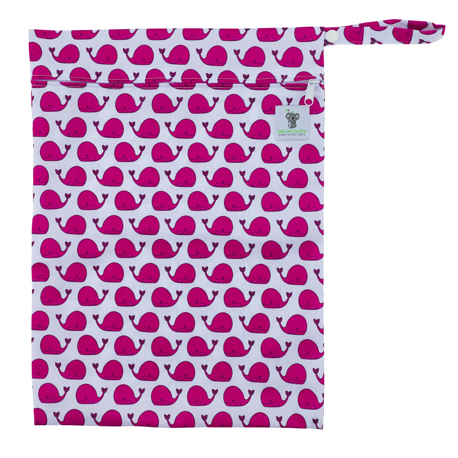 Waterproof Zip Wet Bag (Large) - Fuschia Pink Whale - 40x30cm
