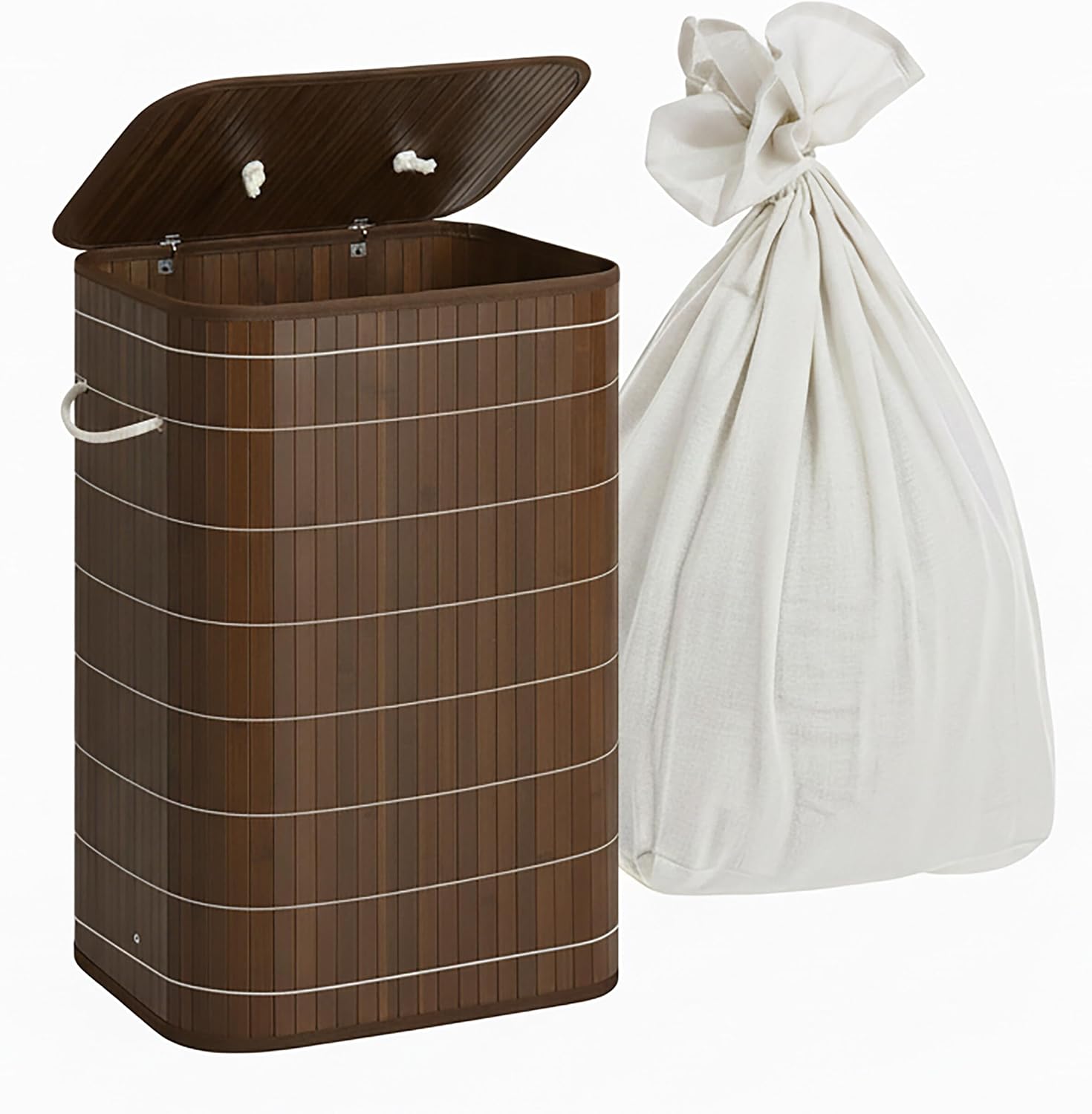 Relaxdays Laundry Basket with Lid, Bamboo, 80 L, Foldable Laundry Hamper, 60 x 40 x 30 cm, Laundry Basket, Dark Brown