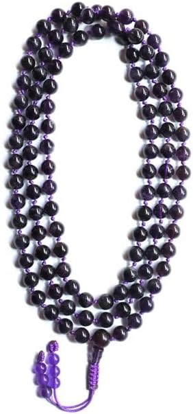 Natural Amethyst 10mm 108 Mala Beads, Spiritual, Meditation Beads, Reiki, Japa Mala, Buddhist Prayer Beads, Yoga Bracelet, healing beads LKMALA-RRGU-689, 34 inch, purple