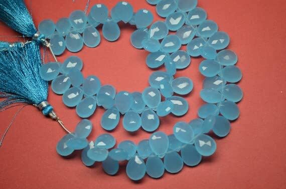 7 inch Strand of Natural Chalcedony 10x14mm pear Faceted briolette Beads for DIY Jewelry Making. |BRIO_01848