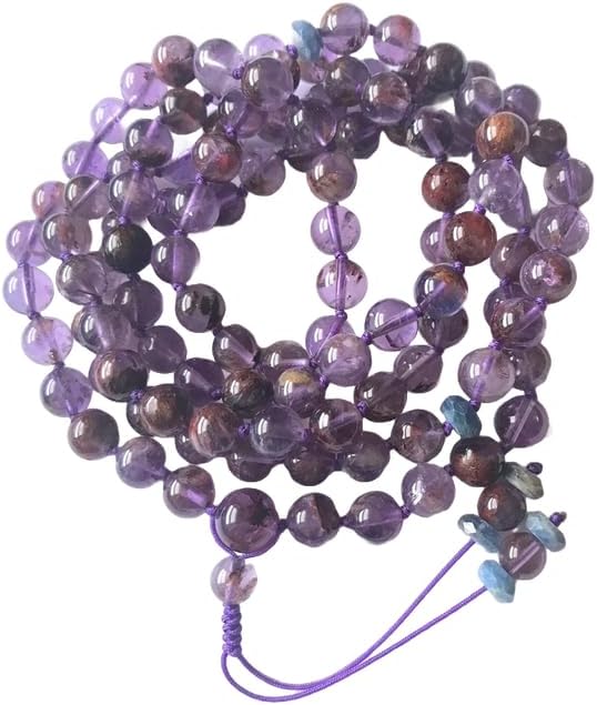 Natural Amethyst Cacoxenite,Kyanite 8mm-12mm 108 Mala Beads, Spiritual, Meditation Beads, Reiki, Japa Mala, Buddhist Prayer Beads, Yoga Bracelet, healing beads LKMALA-RRGU-1031