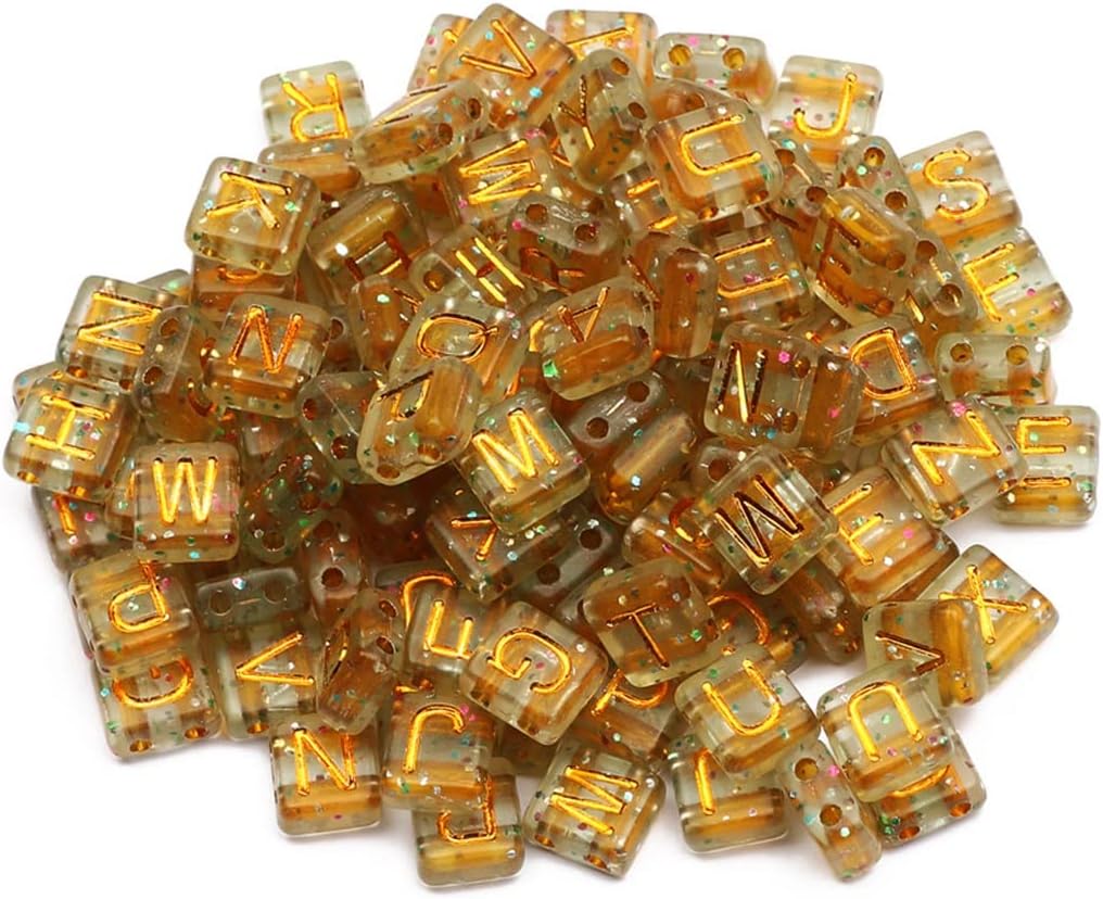 8x9mm Gold Starry Sky Mixed Letter Acrylic Beads Square Two Hole Spacer Alphabet Beads for Jewelry Making DIY Bracelet (Color : A Size : 50Pcs) (Gold 200Pcs)