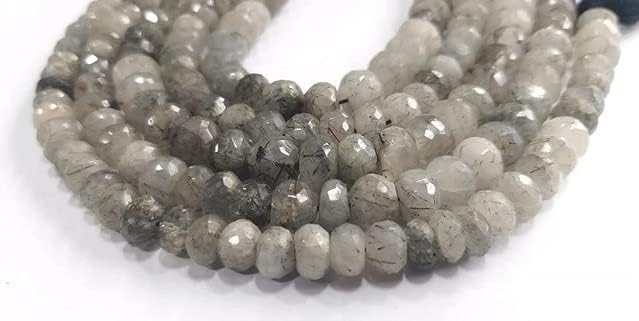 Black Rutila Beads, Natural Black Rutila Rondelle Faceted Beads, 7-8,8-9mm Black Rutila Beads, Jewelry Making Beads, Black Rutila 9