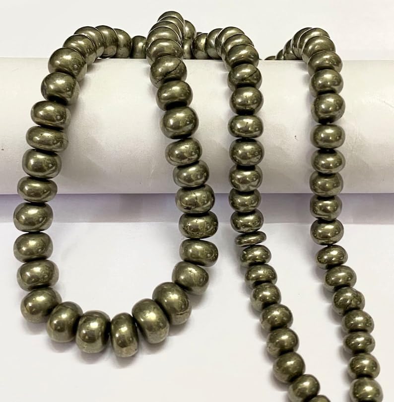 Natural Pyrite rondelle soomth Beads 6x8mm 18 inch Long String Jewelry Making Gemstone Beads for Necklace Bracelet