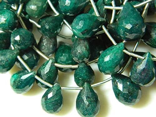 1 Strand Natural Green Corundum Briolettes, Faceted Tear Drop Beads, 6x10mm to 10x14mm Each, 18 Pieces, 8 Inch Code-HIGH-19398