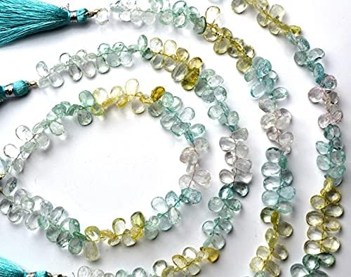 8 inch Strand of Natural Aquamarine 6x9mm pear Faceted briolette Beads for DIY Jewelry Making. |BRIO_00673