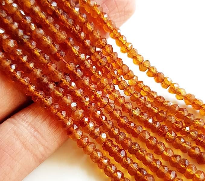 Hanumat Gems Lot of 10 Strands Hessonite Garnet Faceted Roundel Beads Faceted Loose Bead for Jewelry | Size - 4 mm Approx. Full 12 inch Strand