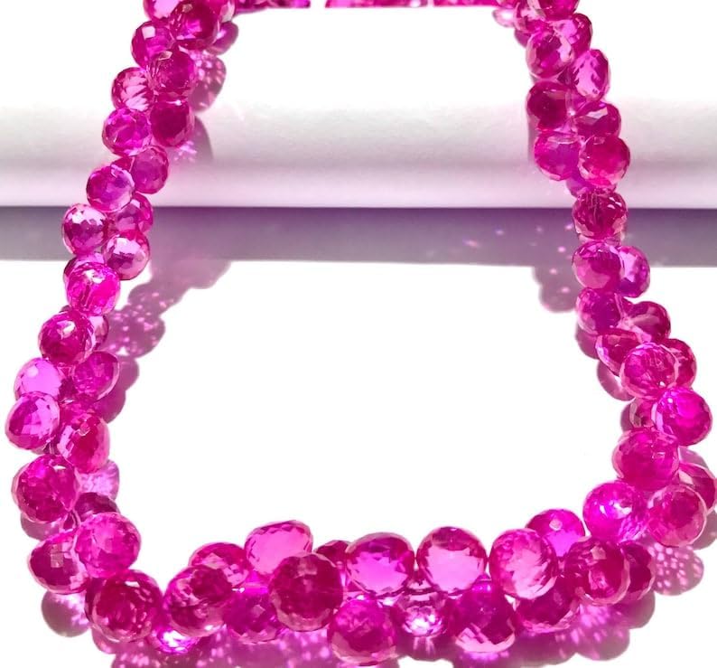 Natural Pink Sapphire Onion facated Beads 7-8 MM 18 inch Long String Jewelry Making Gemstone Beads for Necklace Bracelet