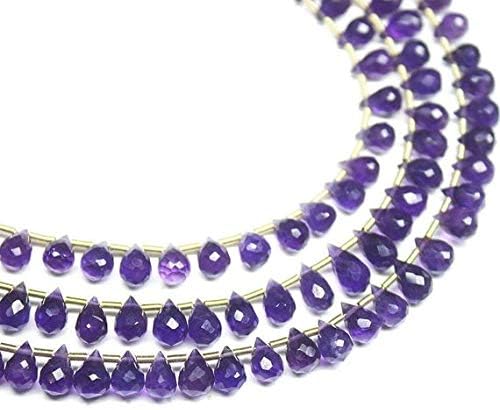 Natural Purple Amethyst Faceted Tear Drop Briolette Gemstone Loose Craft Beads Strand 8 Inch Long 5mm 8mm Code-HIGH-364