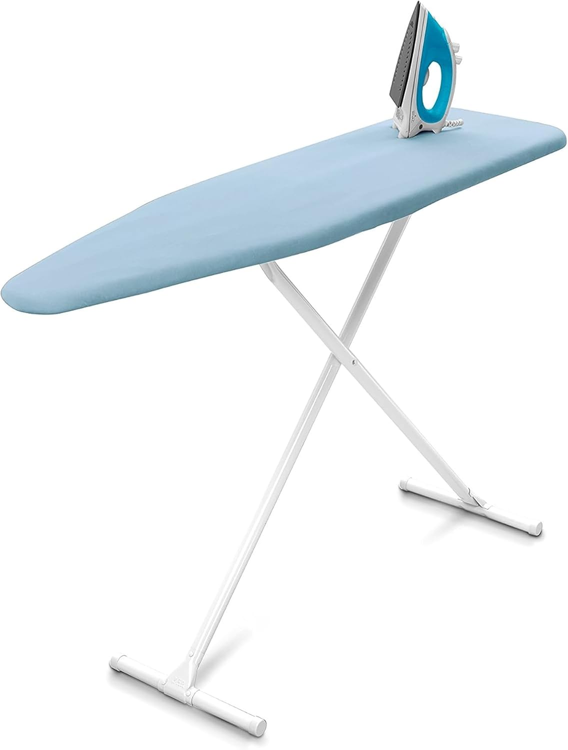 HOMZ Ironing Board, Folding Compact Table with Foam Pad and Cotton Cover, Light Blue - Portable Iron Machine Stand for Pressing Clothes - Ideal for Home, Dorm, and Laundry Room