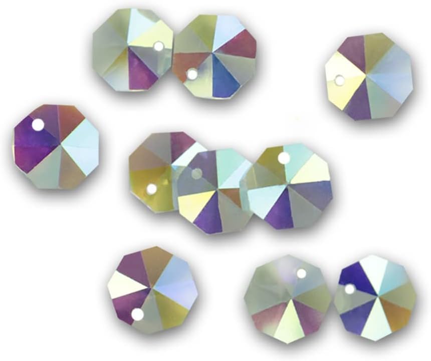 Hanging Crystals Prisms AB 14mm Octagon Beads with 1 Hole/2 Holes Crystal Lighting Lamp Parts Hangings Crystals for Decoration(1 Hole,2000pcs)