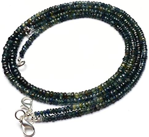 Natural Gemstone Australian Green-Blue Sapphire 3 to 5MM Size Faceted Rondelle Beads 17 Inch Full Strand Finished Necklace Super Quality