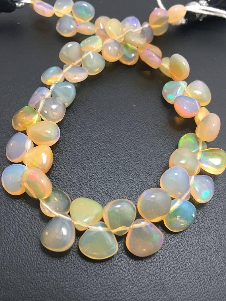 8 inch Strand of Natural Brown Ethiopian Opal 6-8 mm Heart Smooth briolette Beads for DIY Jewelry Making. |BRIO_01306