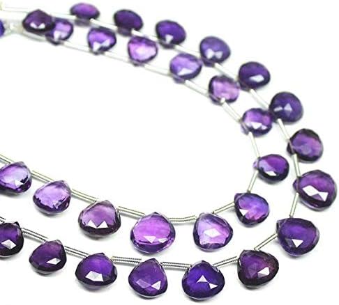 Natural Purple Amethyst Faceted Heart Drop Briolette Gemstone Loose Craft Beads Strand 8 Inch Long 8mm 10mm Code-HIGH-1150