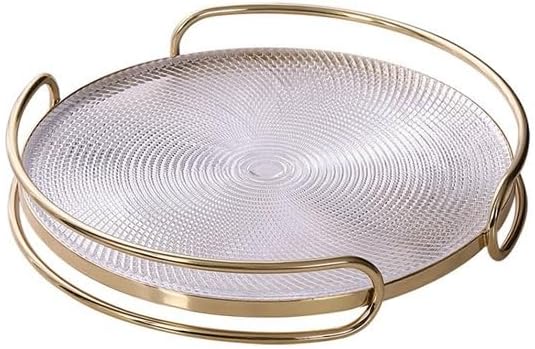 Tray Nordic Light Luxury Glass Crystal Round Tray Living Room Coffee Table Transparent Storage Tray Simple Decorative Tray Serving Trays(Medium)