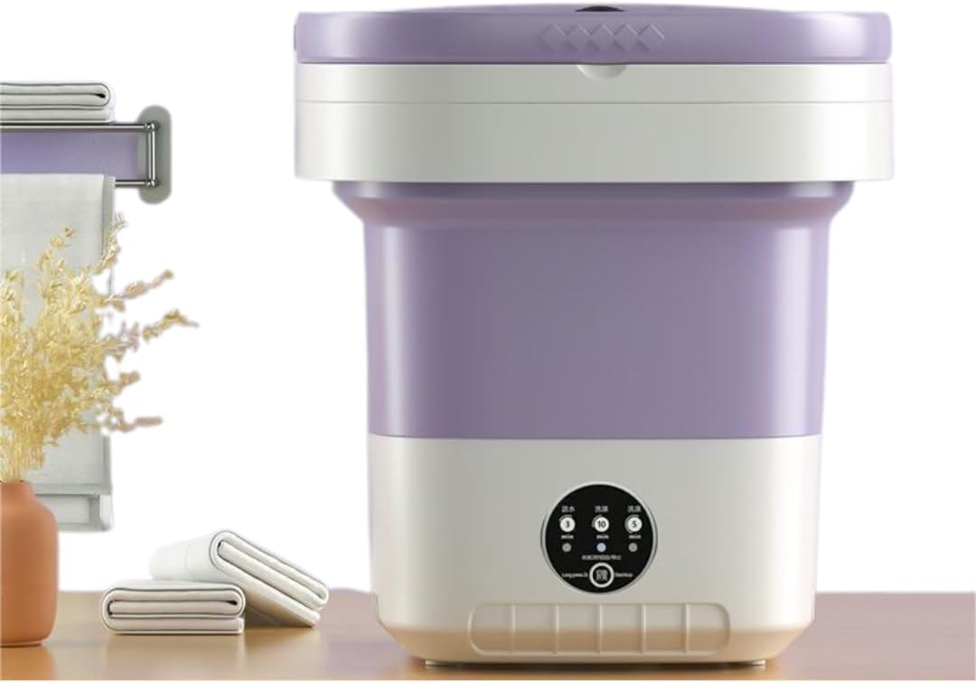 11L Portable Washing Machine with Foldable Design and 3 Cleaning Modes - Mini Washer for Baby Clothes, Underwear, Socks, and Small Items - Ideal for Apartment, Dorm, Camping, Travel (Purple)