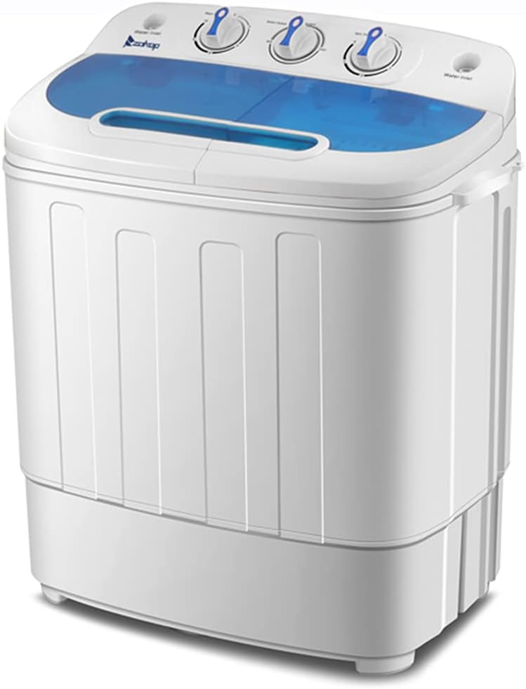 2IN1 Mini Portable Compact Washing Machine 13lbs Capacity Twin Tub Washer Spinner Cycle Combo, Timer Control, Drain and Inlet Water Hose for Apartment, Camping, Dorms and RV