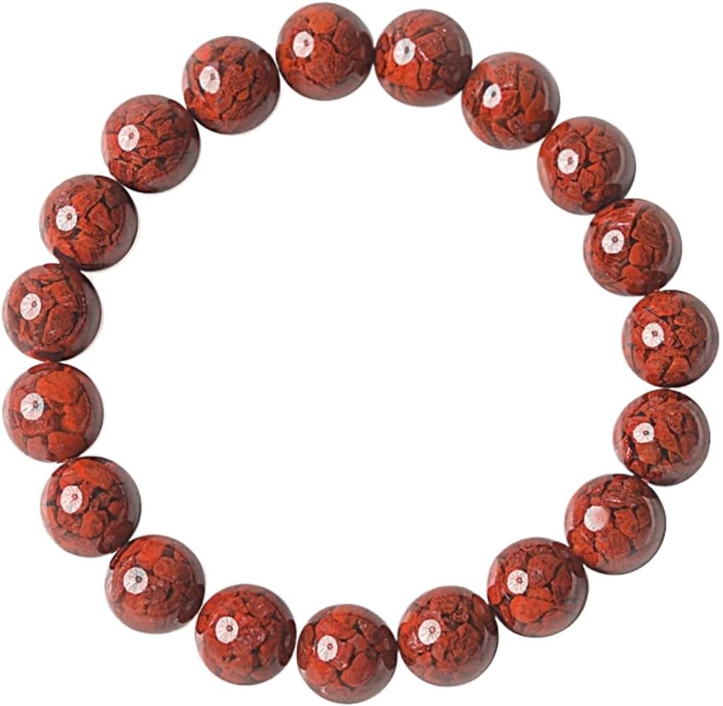 Natural Red Cinnabar Crystal Beaded Bracelet, Traditional Chinese Style Prayer Mala Beads, 6-14mm Graduated Size, Polished Round Shape