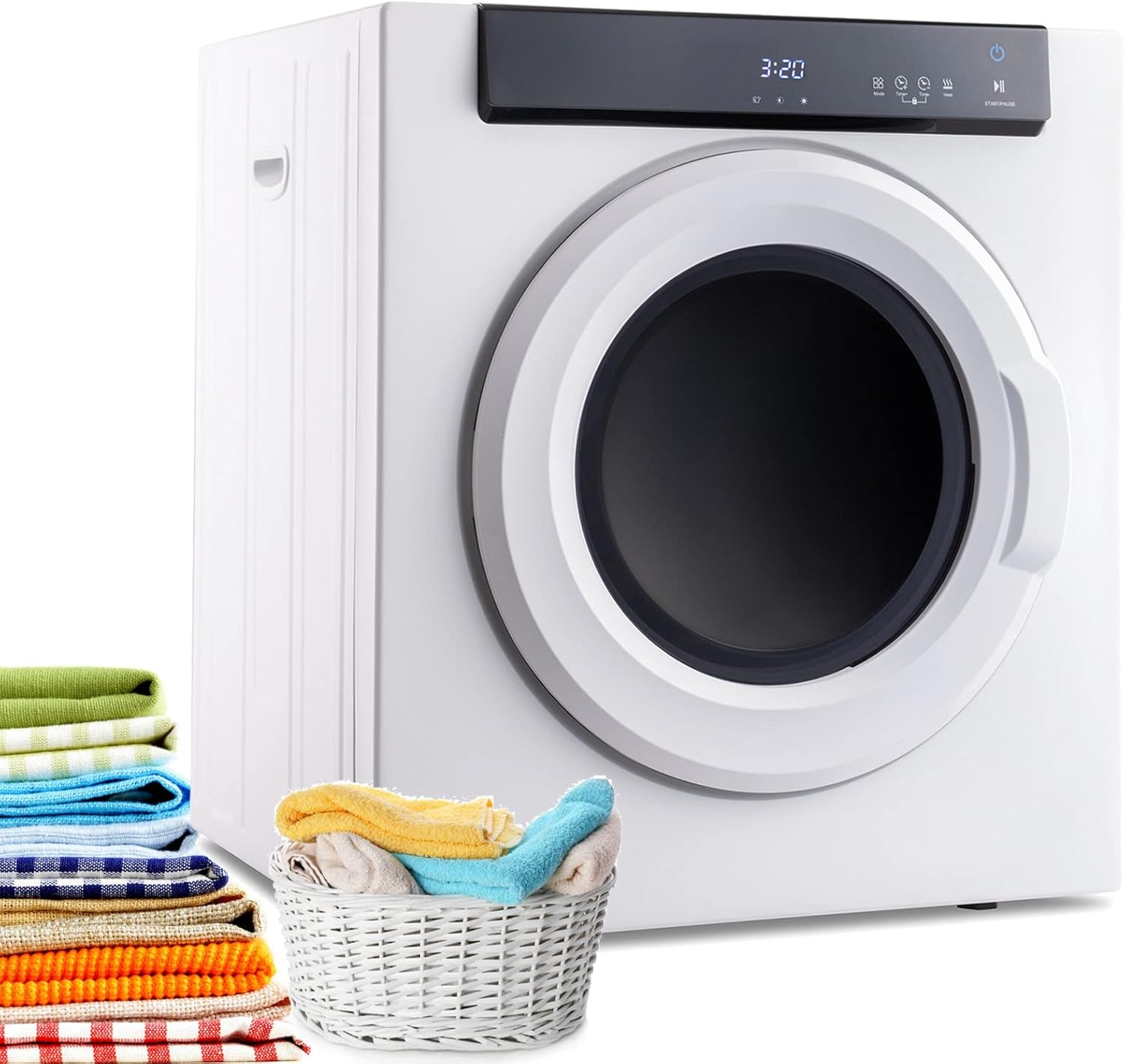 Compact Laundry Dryer,110V Electric Portable Clothes Dryer,Capacity 13.2Lbs Electric Drum Dryer Machine with Led Display,for Home,Apartments,Dorms,White