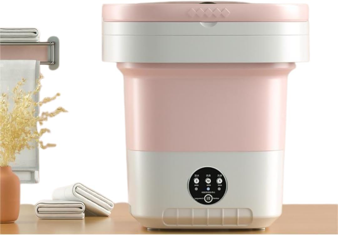 11L Portable Washing Machine with Foldable Design and 3 Cleaning Modes - Mini Washer for Baby Clothes, Underwear, Socks, and Small Items - Ideal for Apartment, Dorm, Camping, Travel (Pink)