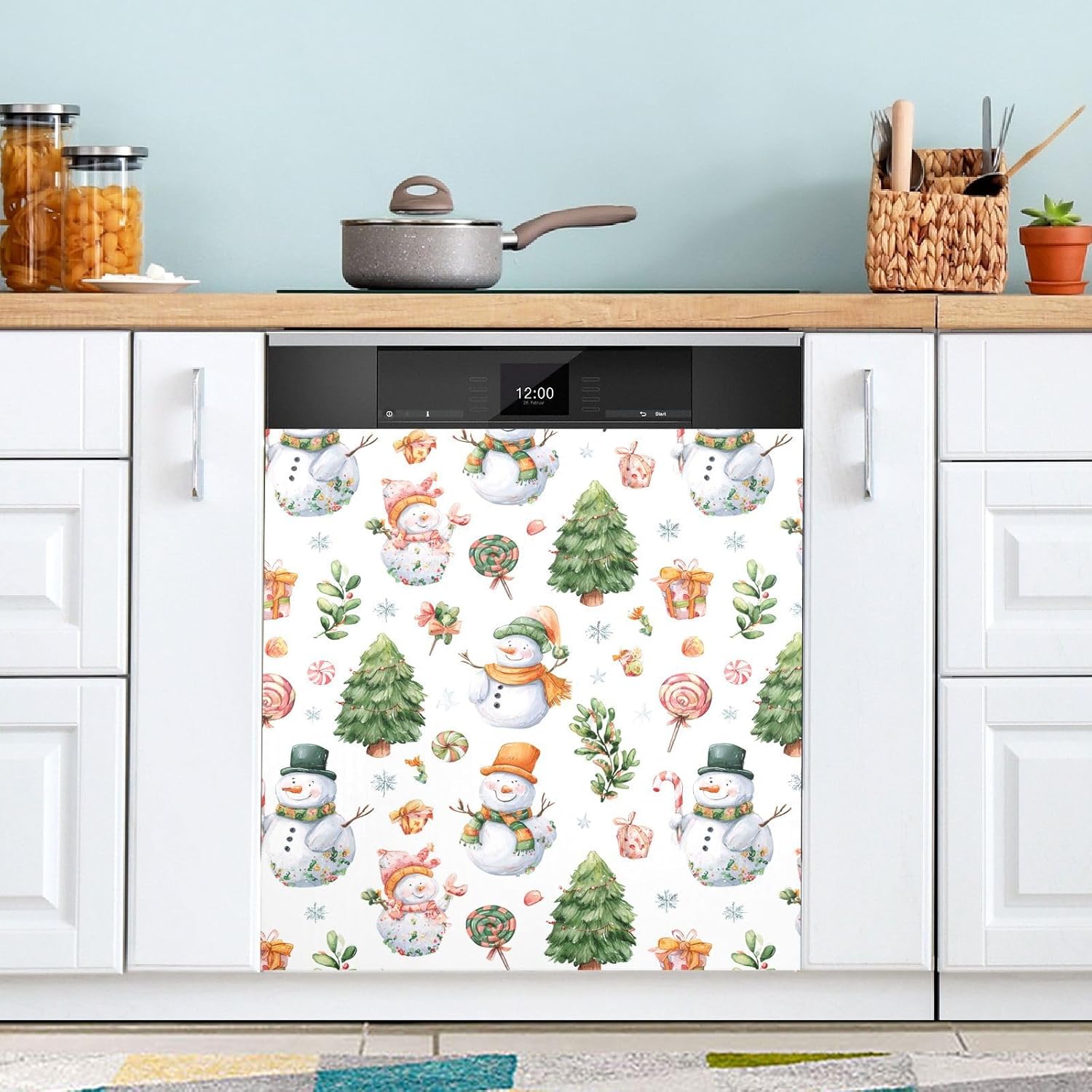 Pfrewn Christmas Winter Magnetic Dishwasher Cover Christmas Winter Snowman Cute Snow (7) Fridge Door Covers Kitchen Decal Vinyl Panel Decorative Refrigerator Laundry Appliances 23x26in