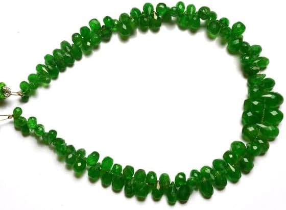 BEADS GEMSTONE 1 Strand Natural 7.5 inches Green Garnet Tsavorite Faceted Tear Drop Shape Briolettes beads 3 to 7.5 MM Code-HIGH-21465