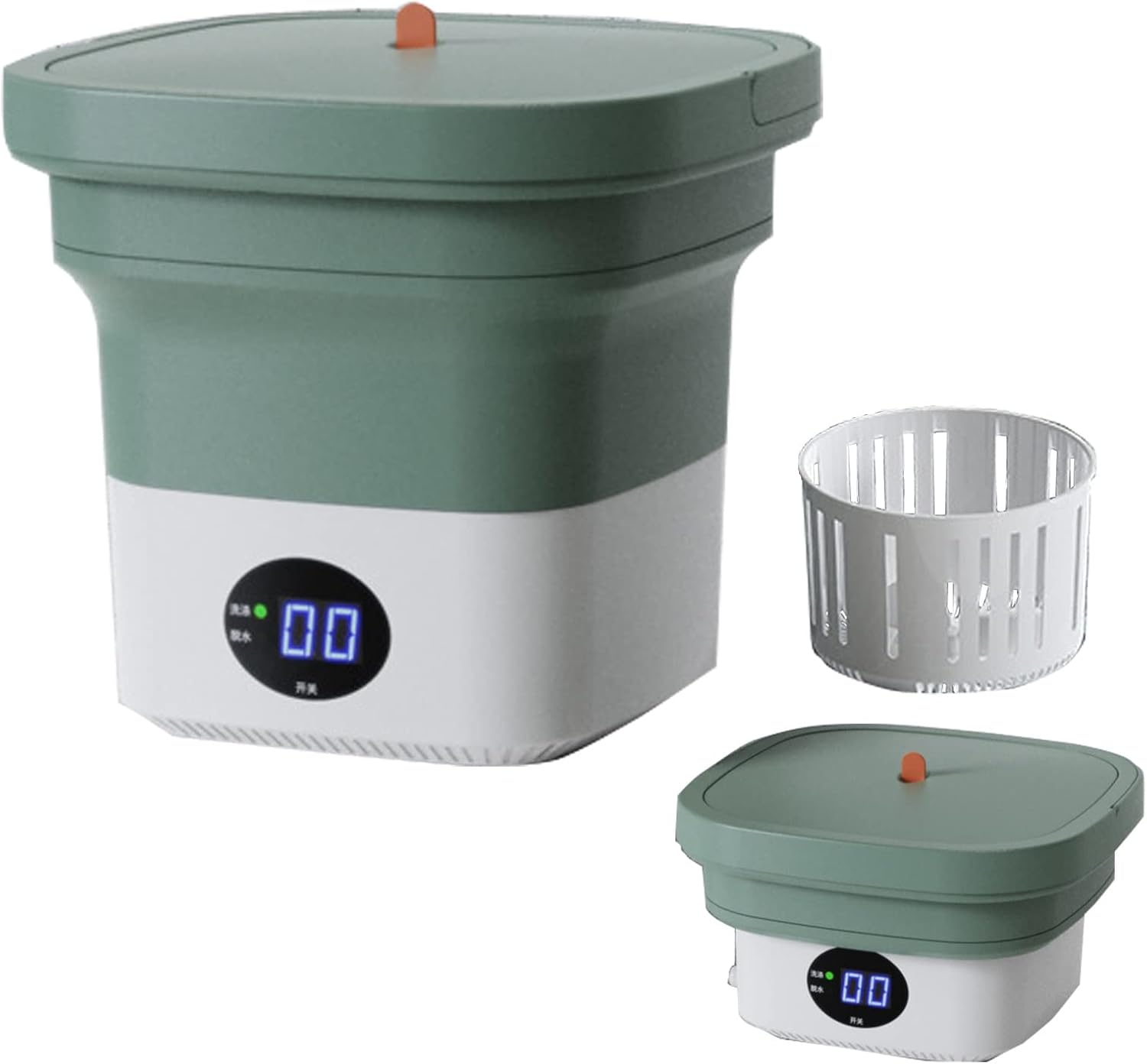 Portable Washer, Foldable, Laundry Machine, with Drainer Basket, for Apartment, Laundry, Camping, Rv, Travel, Underwear, Personal, Baby (Color : Green)