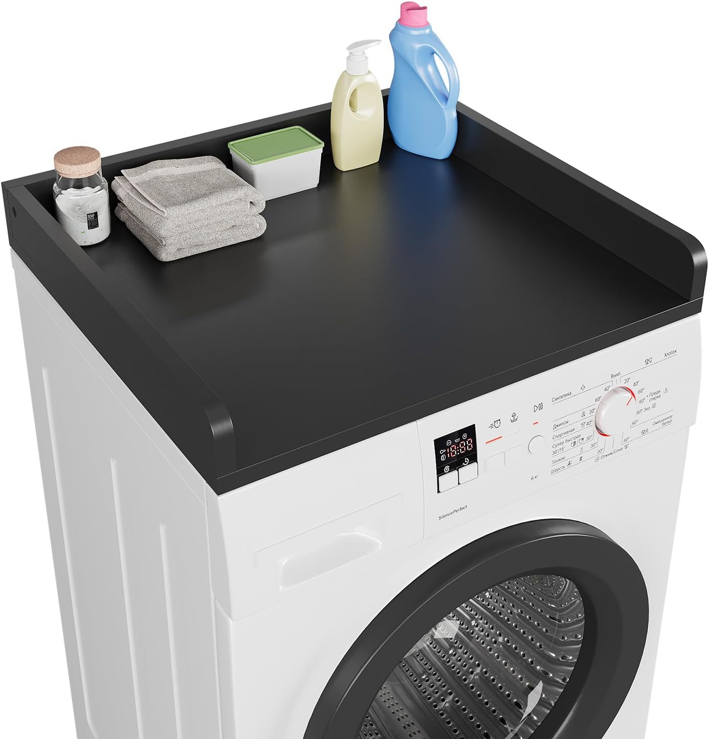 Washer Dryer Countertop, Countertop for Washer Dryer with Non-Slip Mat, Easy to Clean, Washer Dryer Wooden Countertop for Organization, 27.5″W x 27.5″D x 3.2″H Laundry Countertop(Black)