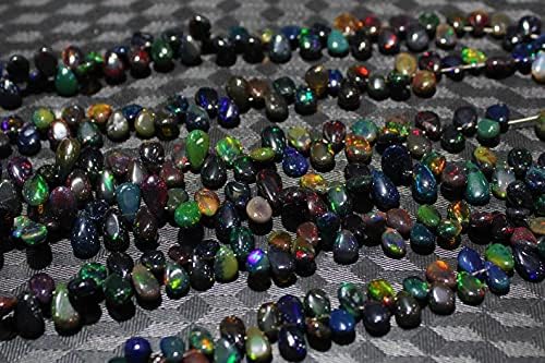 8 inch Strand of Natural Black Ethiopian Opal 6-8.5mm Pear Smooth briolette Beads for DIY Jewelry Making. |BRIO_00858