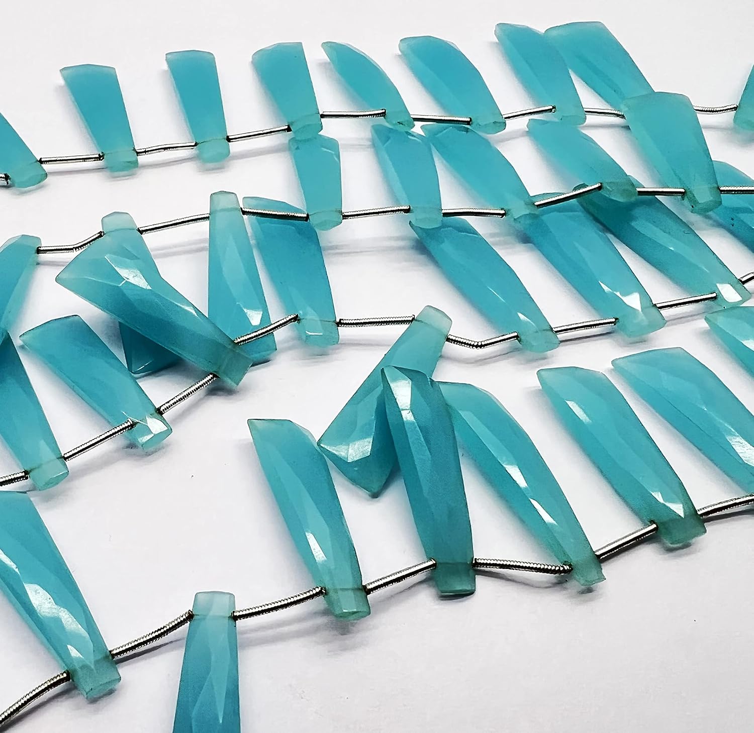 Natural Aquamarine Chalcedony Genuine Stone Beads 12 inch long strand Faceted Shape Rectangle Cut Real Loose Beading for DYI Bracelet Necklace Earrings Jewelry Making (Aquamarine Chalcedony ) - HMT127