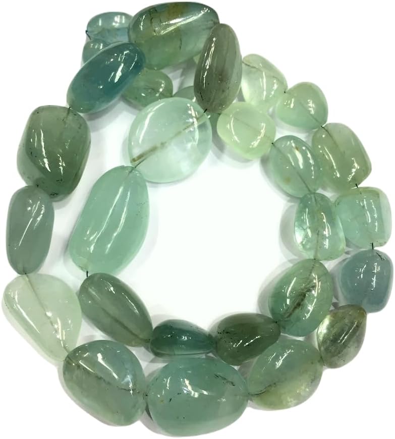 13 inch Strand of Natural gem Aquamarine, 12-14mm Tumble Smooth Beads for DIY Jewelry Making. | Beads_01784, green