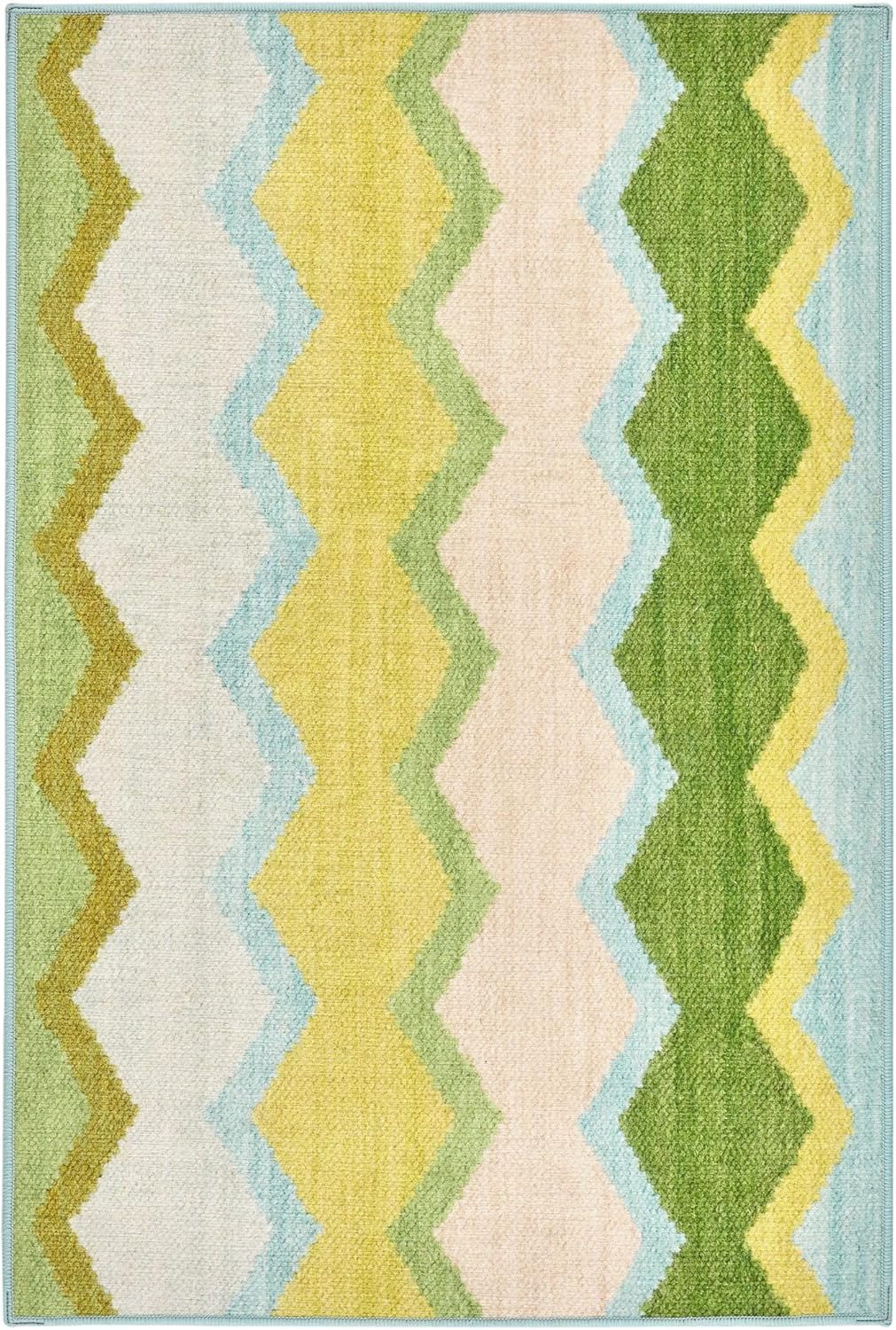 Dash & Albert x Kit Kemp Safety Net Green Machine Washable Rug, 2 X 3 Feet, Multi Geometric Pattern