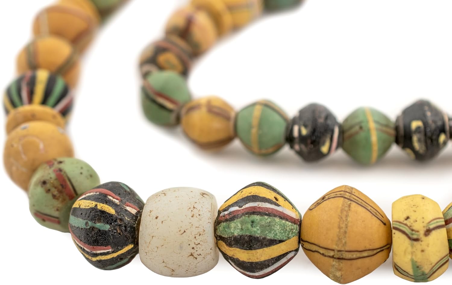 The Bead Chest Assorted Antique Venetian King Beads: Authentic African Trade Beads, Glass Bicone Multicolor Full Strand
