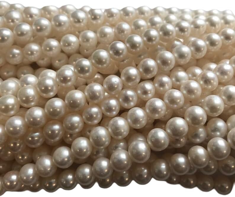 13 inch Strand of Natural gem Fresh Water Pearl, 7mm Round Smooth Beads for DIY Jewelry Making. | Beads_03757, white