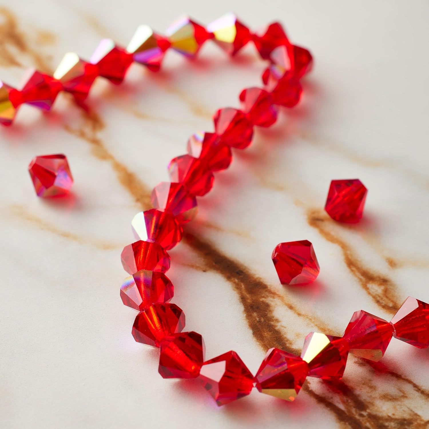 Bead Landing 8mm Preciosa Light Siam AB Glass Crystal Bicone Beads - Faceted Czech Glass Beads for DIY Jewelry Making, 6 Pack