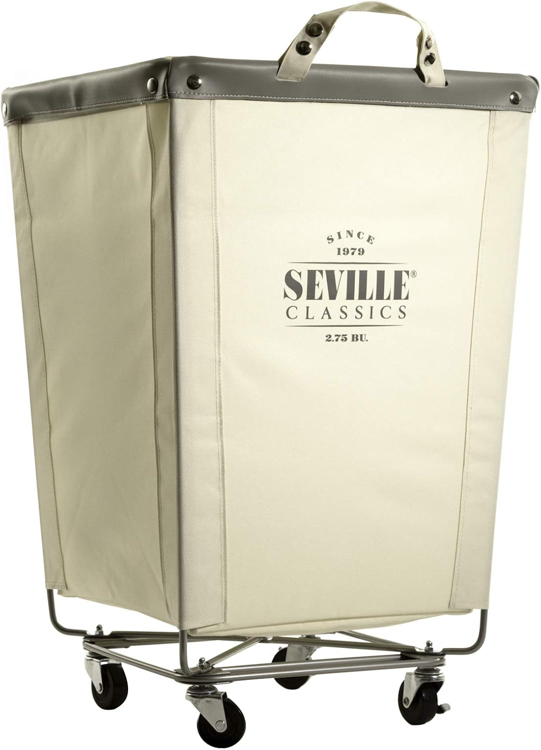 Seville Classics Large Commercial Heavy Duty Rolling Steel Frame Laundry Hamper Canvas Cart Bin, w/ Wheels for Hotel, Home, Closet, Bedroom (PATENTED), Cream, 18.1